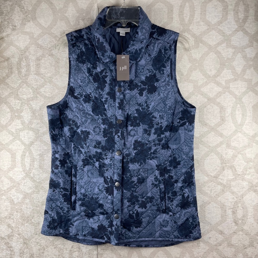 J. Jill Quilted Floral Paisley Vest Womens Small Blue NWT Snap Front